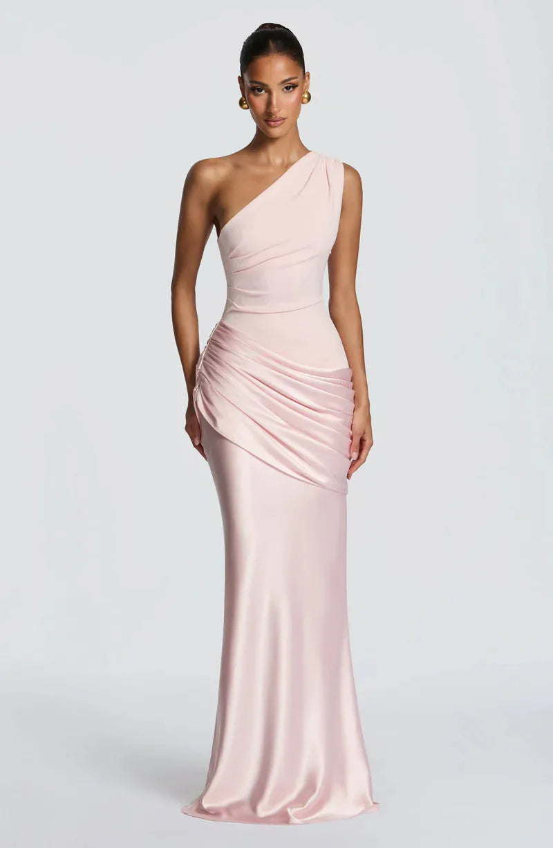 One-Shoulder V-Neck Sheath Maxi Dress