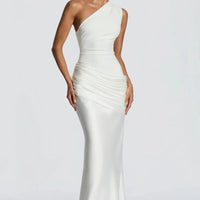 One-Shoulder V-Neck Sheath Maxi Dress