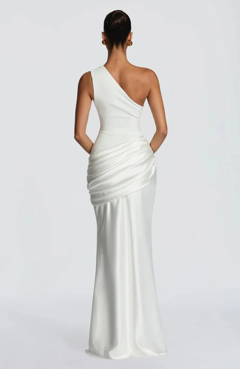One-Shoulder V-Neck Sheath Maxi Dress