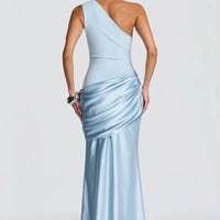 One-Shoulder V-Neck Sheath Maxi Dress