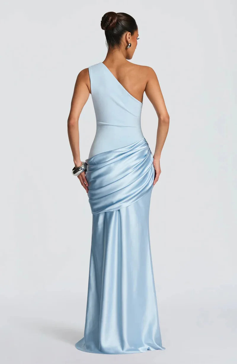 One-Shoulder V-Neck Sheath Maxi Dress