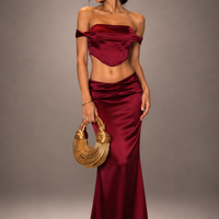 Red Crop Top & Bodycon Maxi Skirt Set
