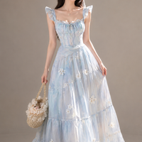 Backless Floral Maxi Dress With A Bow Tie Neckline