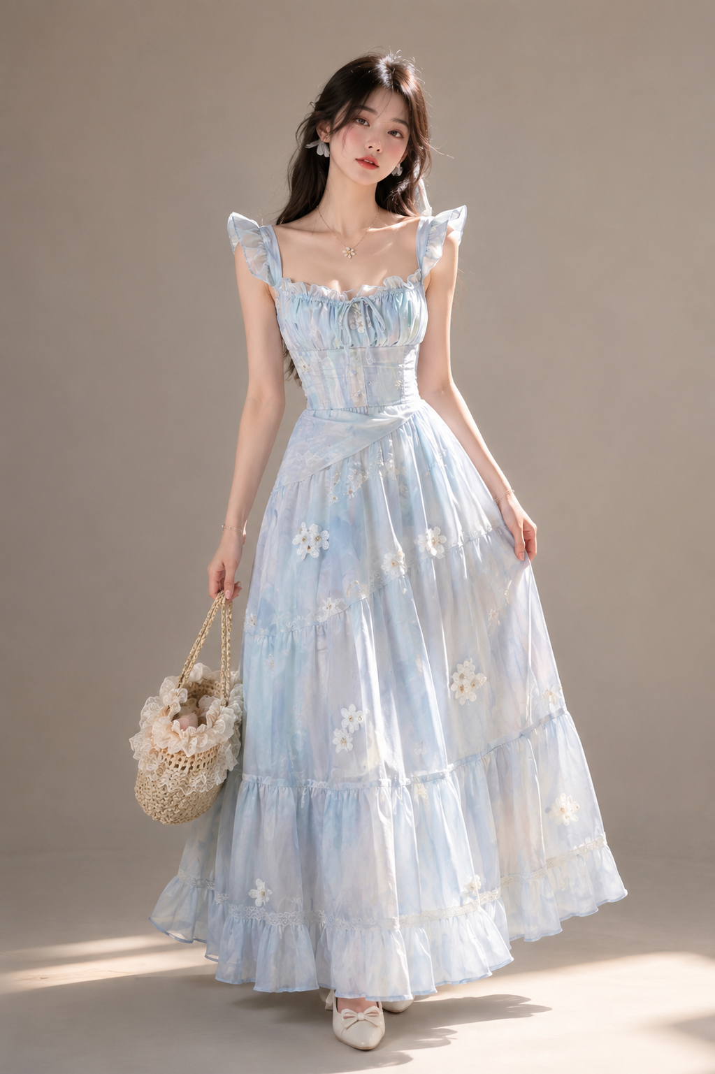 Backless Floral Maxi Dress With A Bow Tie Neckline