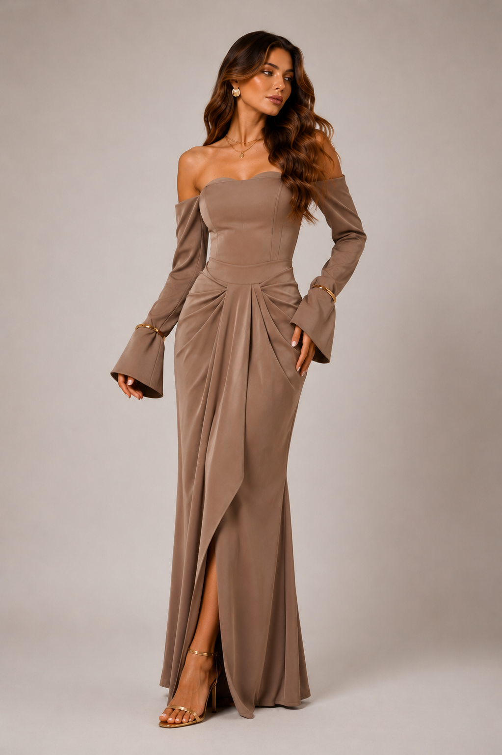 Off-Shoulder Maxi Dress With Draped Detail