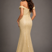 Sleeveless Off-the-shoulder Sequined Mermaid Evening Gown