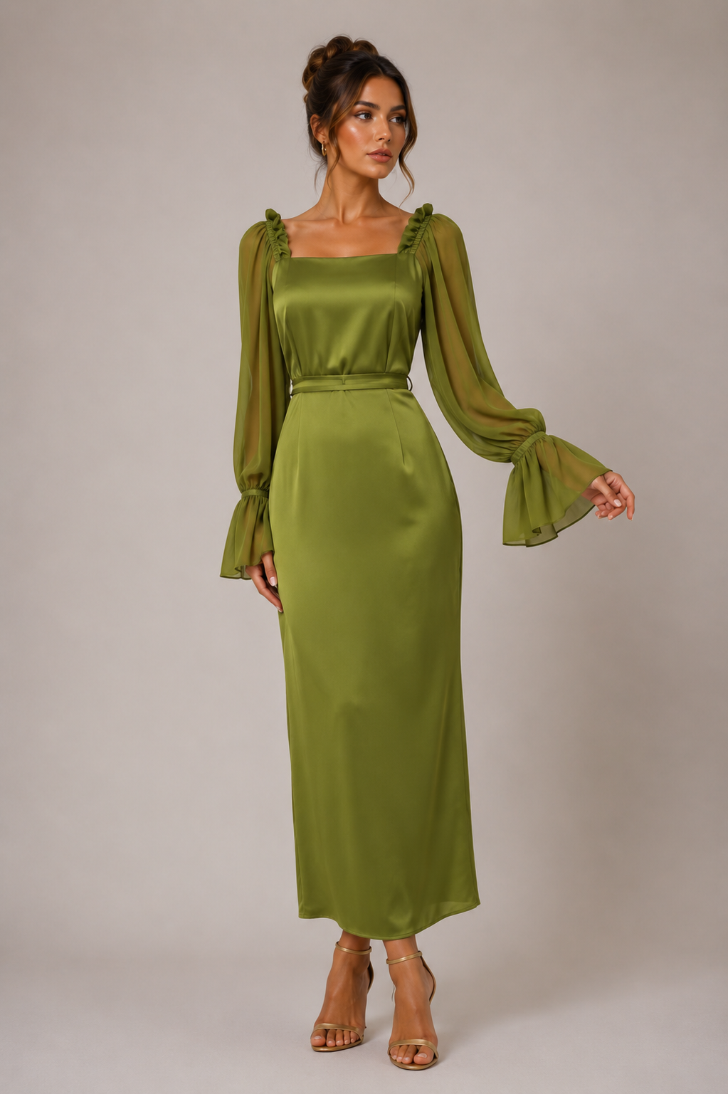 Lace-up Waist-tight Chiffon Dress