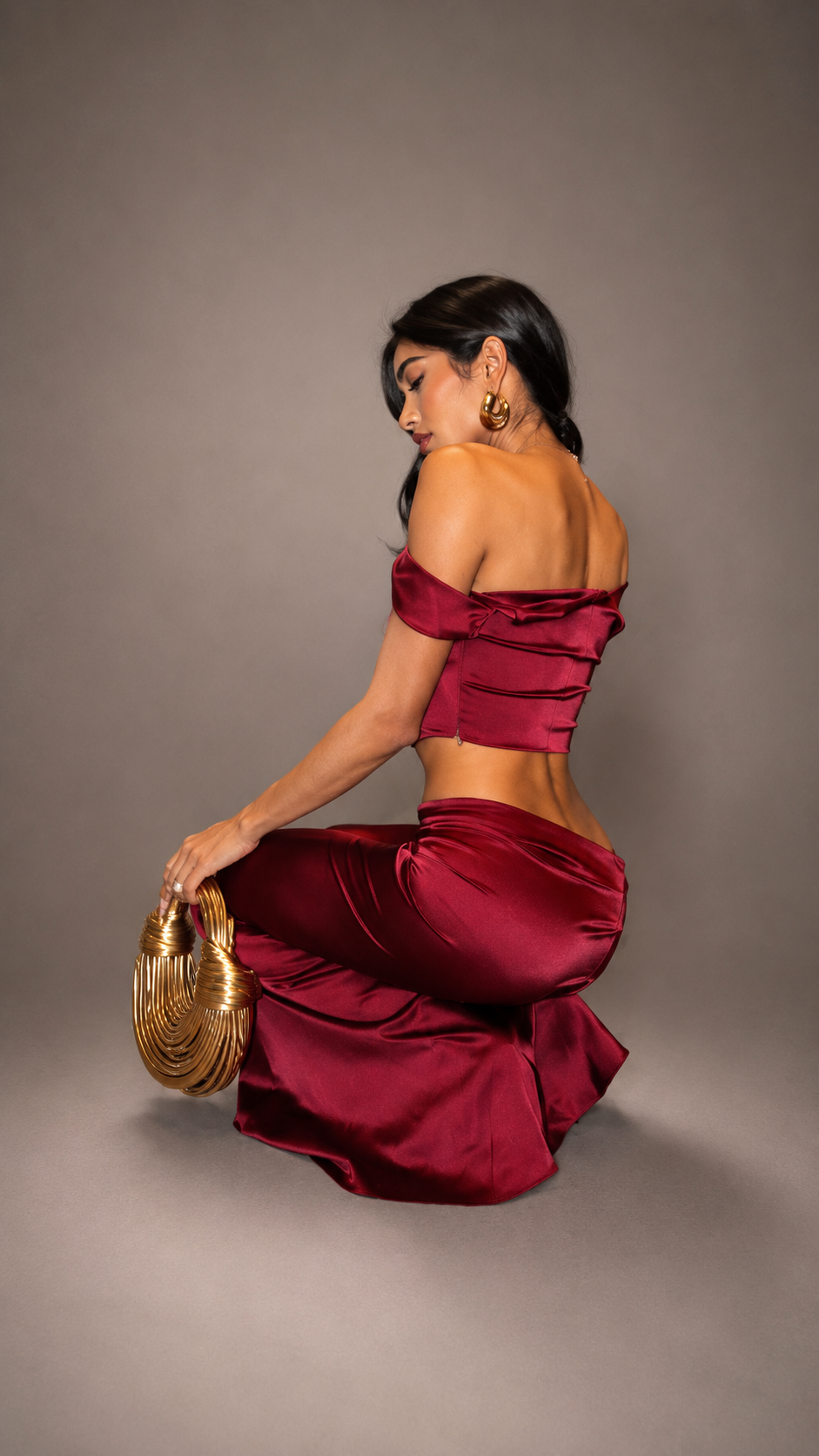 Red Crop Top & Bodycon Maxi Skirt Set