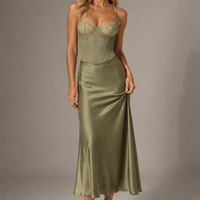 Sexy Lace Sling Corset Satin Mid-length Dress Set