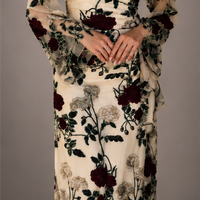 Mesh Floral Embroidered Long-sleeved Dress