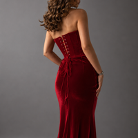 Red Velvet Tube Top Twist Dress