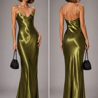 Olive Green Satin Slip Dress