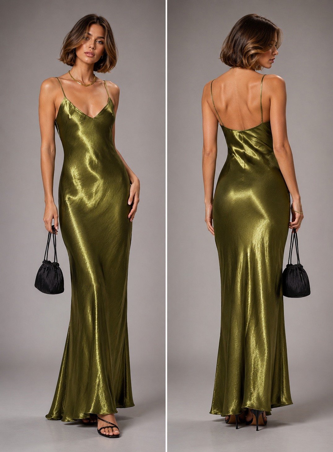 Olive Green Satin Slip Dress