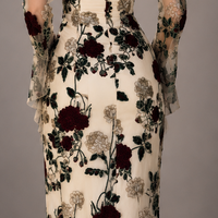 Mesh Floral Embroidered Long-sleeved Dress