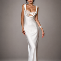 White Satin Backless Cutout Dress