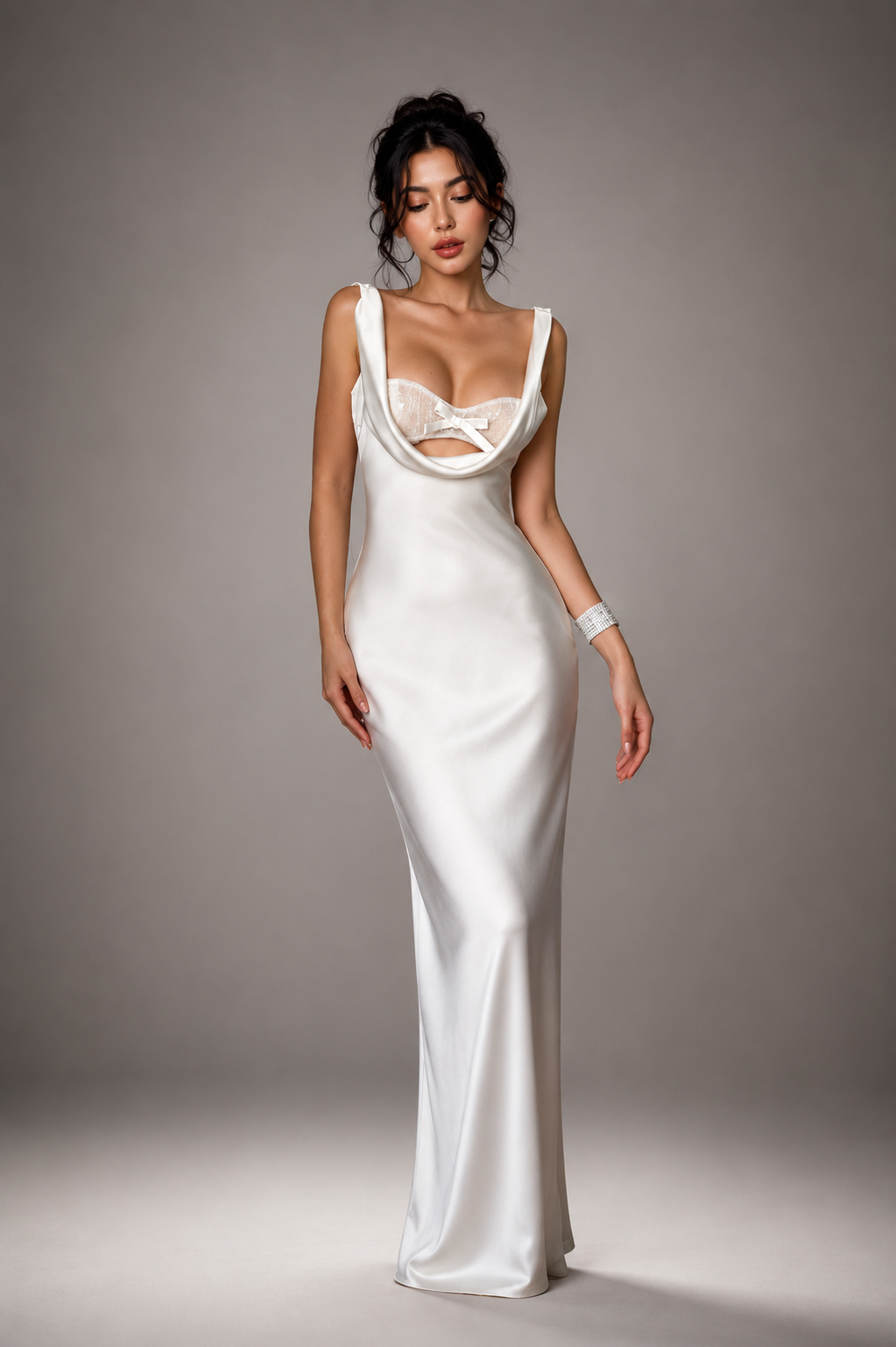 White Satin Backless Cutout Dress