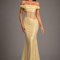 Sleeveless Off-the-shoulder Sequined Mermaid Evening Gown