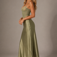 Sexy Lace Sling Corset Satin Mid-length Dress Set