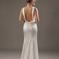 White Satin Draped Collar Backless Dress