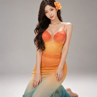 Ombre Sunset Tie-Dye Mesh Slip Maxi Dress