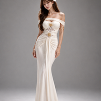 Island Resort Off-Shoulder Elegant Gown Fishtail Maxi Dress
