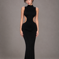 Slit Mid-length Elegant Mock-neck Maxi Dress
