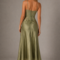 Sexy Lace Sling Corset Satin Mid-length Dress Set