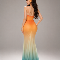 Ombre Sunset Tie-Dye Mesh Slip Maxi Dress