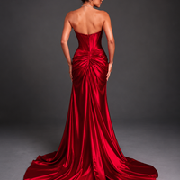 Tube Top Slit Red Extra Long Evening Dress
