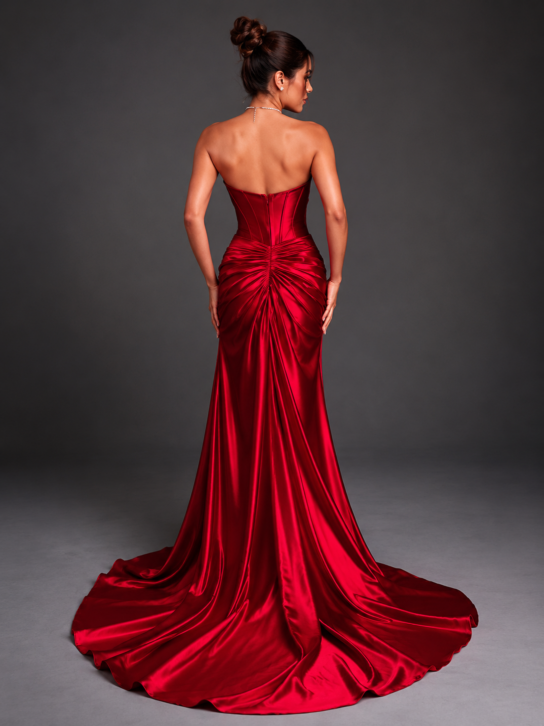Tube Top Slit Red Extra Long Evening Dress