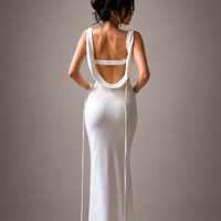 White Satin Backless Cutout Dress